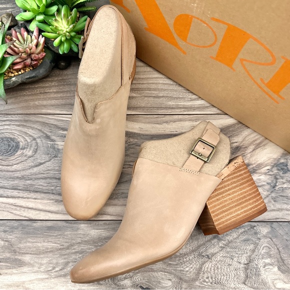 NIB Korks Kork Ease Rayleigh Slingback Block Heel Clogs Mules Cream Leather - Picture 2 of 16